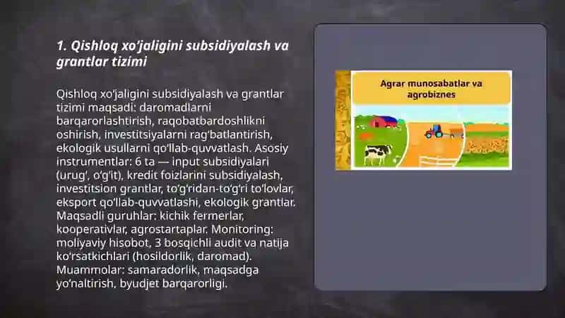 Agrar sohani rivojlantirishning iqtisodiy siyosati 3