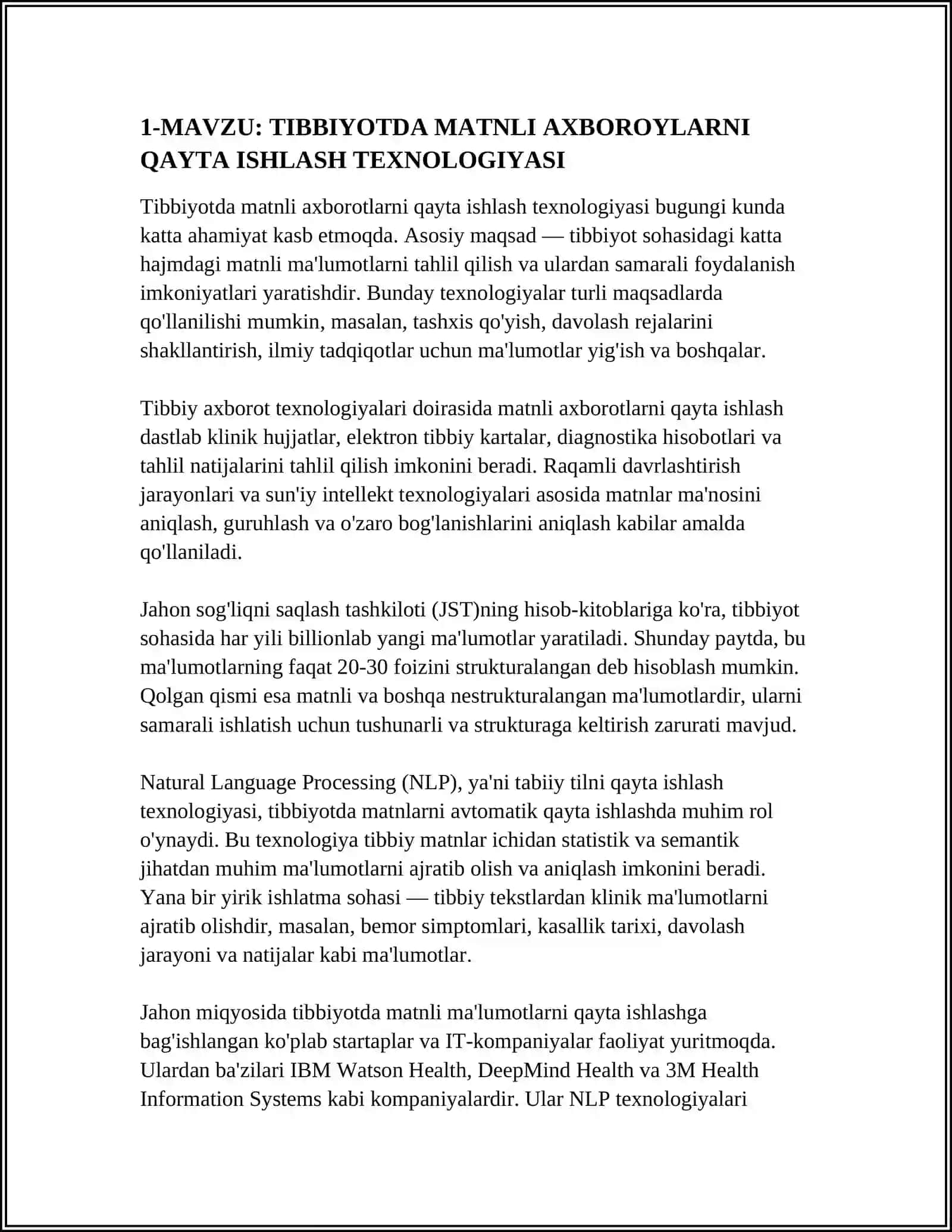 MAZU: TIBBIYOTDA MATNLI AXBOROYLARNI QAYTA ISHLASH TEXNOLOGIYASI 3