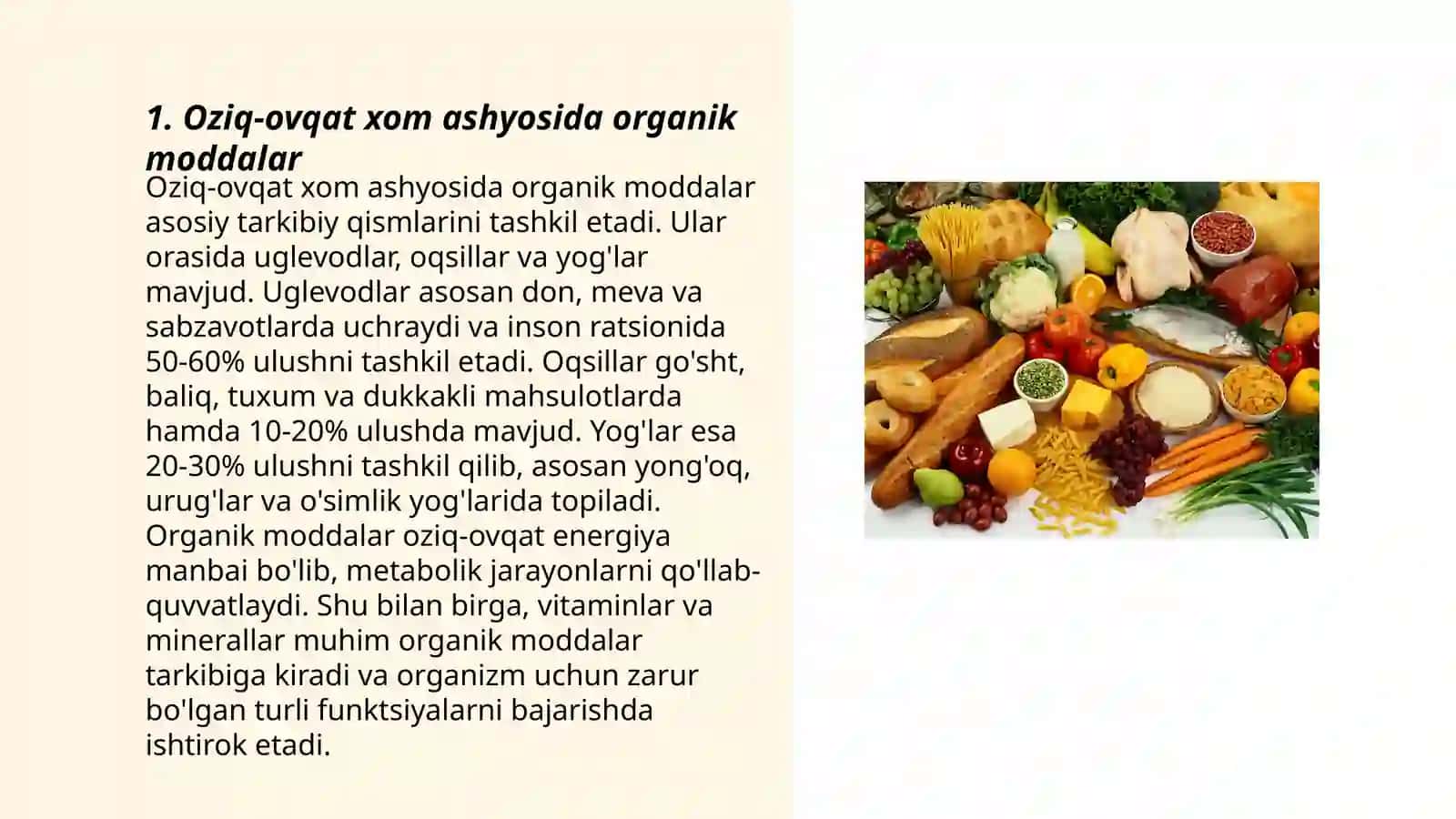 Oziq ovqat xom ashyosining anorganik va organik tarkibi 3