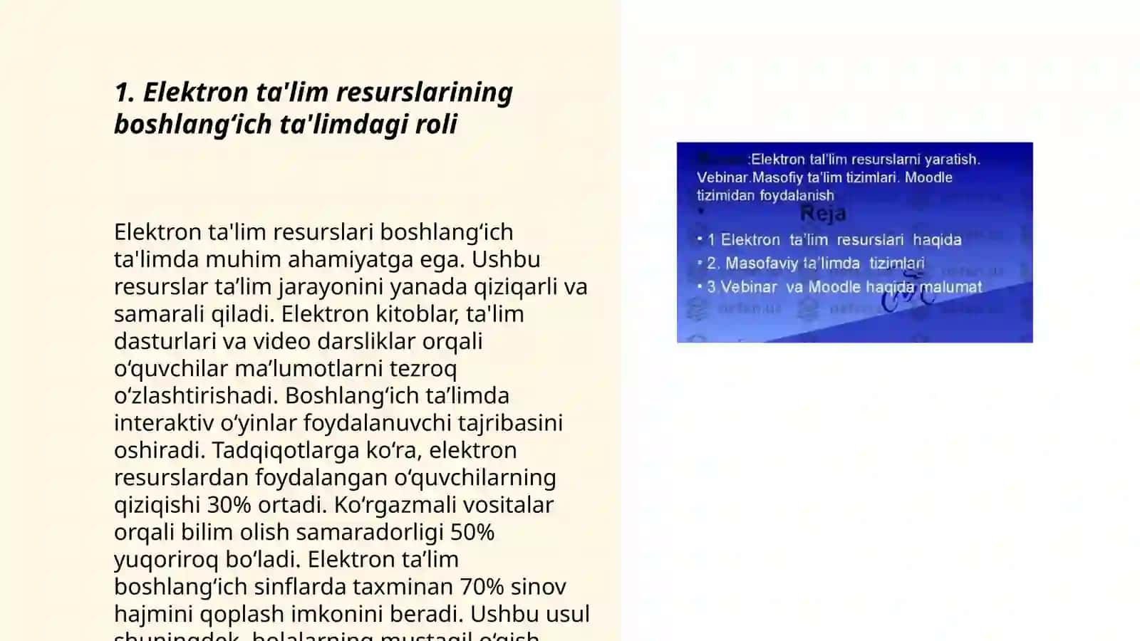 Elektron ta'lim resurslarini boshlangichda tutgan orni 3