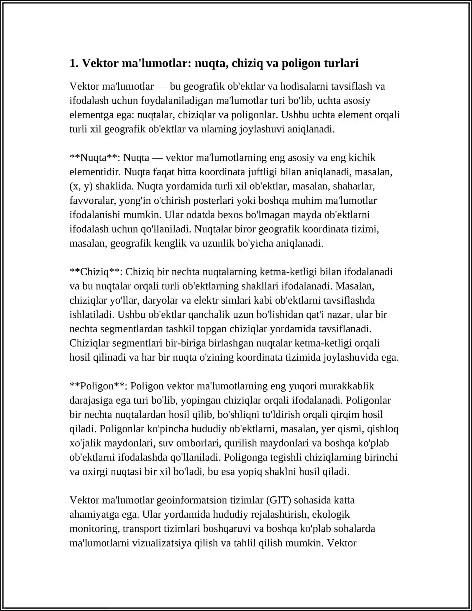 GISDA MA’LUMOTLAR TURLARI: VEKTOR, RASTR, ATRIBUT MA’LUMOTLAR 3
