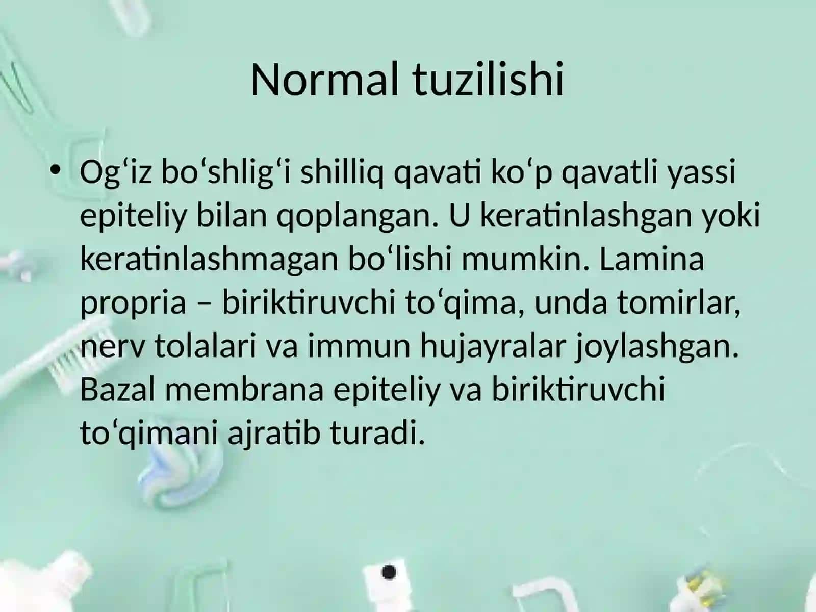 Og'iz bo'shlig'i shilliq qavatidagi patologik o'zgarishlar, shikastlanishning morfologik elementlari 3