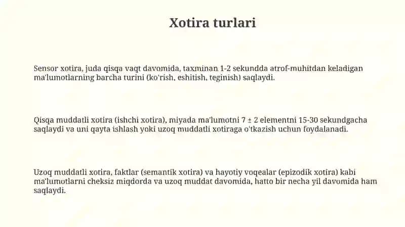 Xotira turlari va uning jarayonlari 3