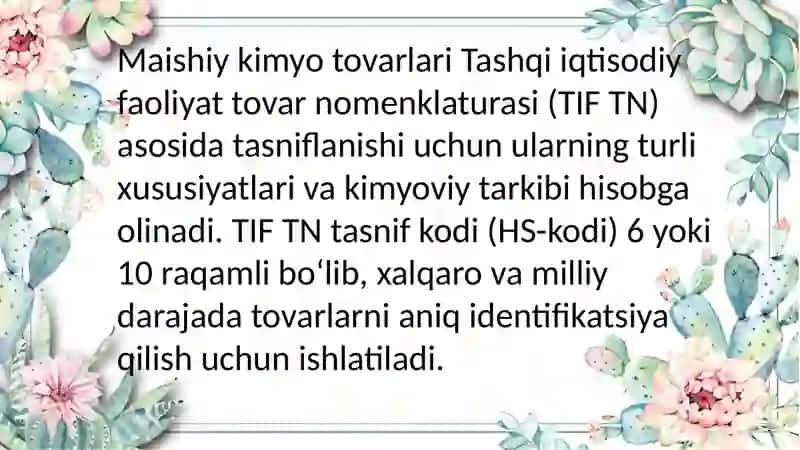 Maishiy kimyo tovarlarining TIFTNasosida tasniflanishi 3