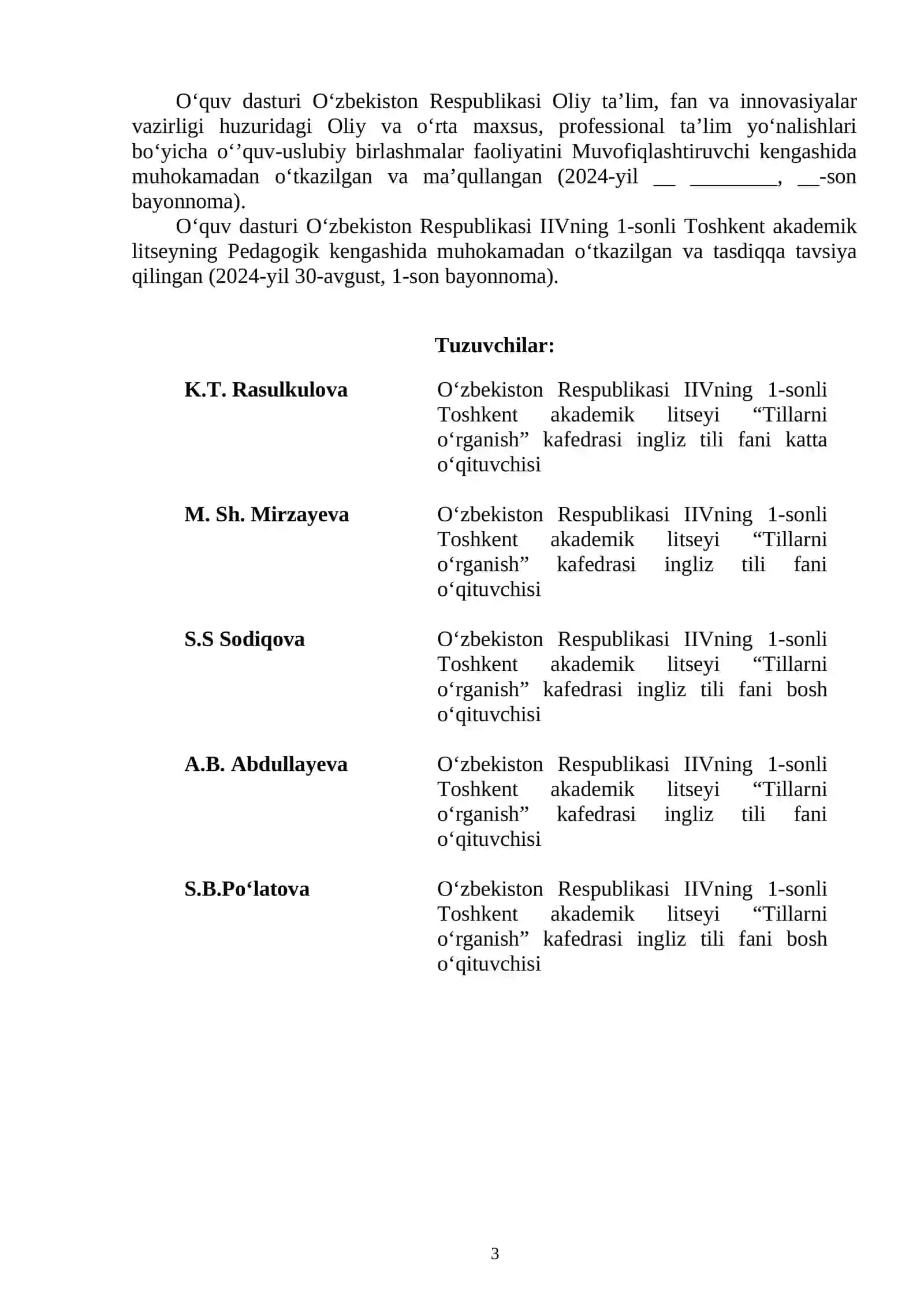 INGLIZ TILI fanidan O‘QUV DASTURI 3