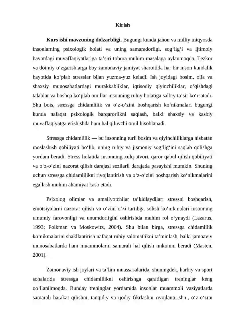 Stressga chidamlilik va o’z-o’zini boshqarish treningi 3