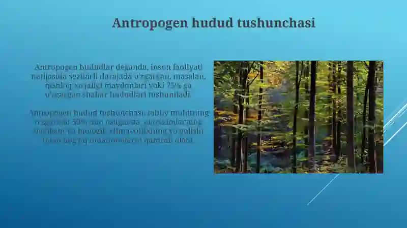 Antropogen hudud tushunchasi va bunday hududlarda atrof-muhitni muhofaza qilish talablari 3