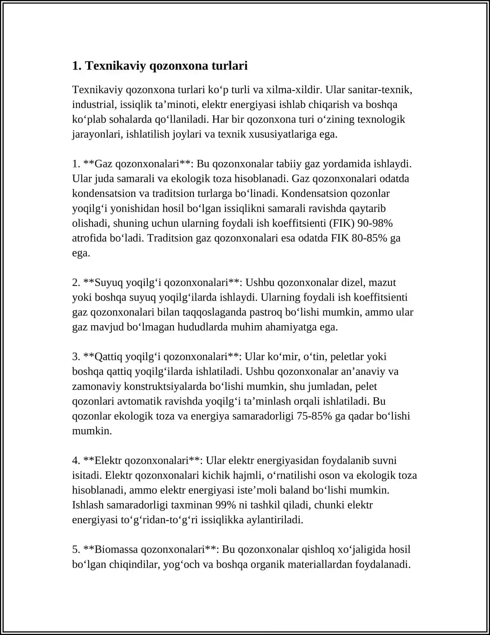 TEXNIKAVIY QOZONXONA TURLARI VA ULARNING XARAKTERISTIKALARI 3
