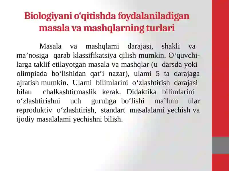 Biologiyanio‘qitishda foydalaniladigan masala va mashqlarning turlari 3