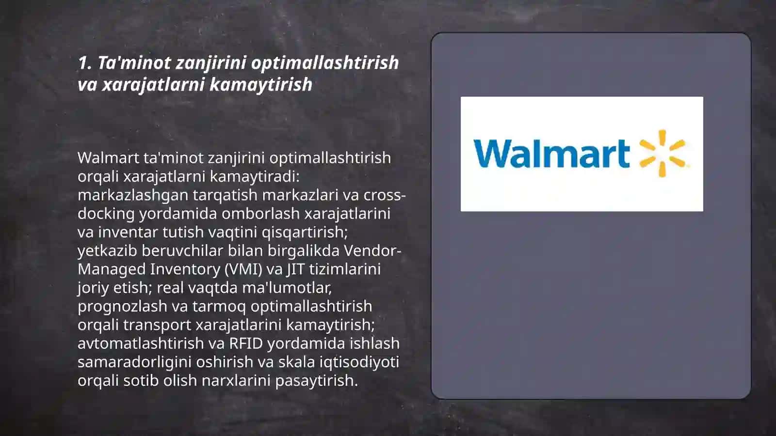 Walmart kompaniyasining xarajatlarni minimallashtirish strategiyasi 3