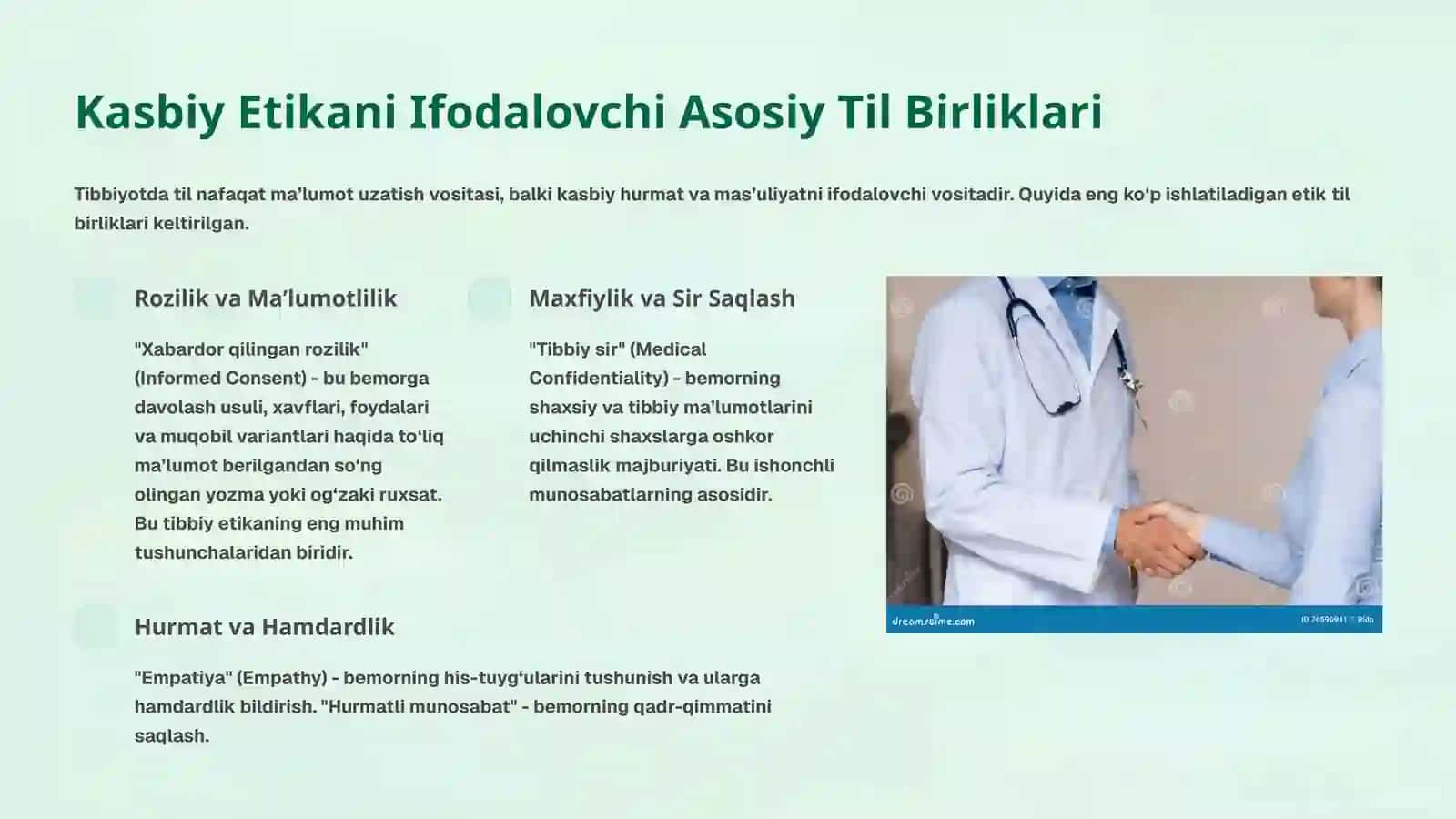Tibbiyotda Kasbiy Etika: Til Birliklari va Qadriyatlar 3