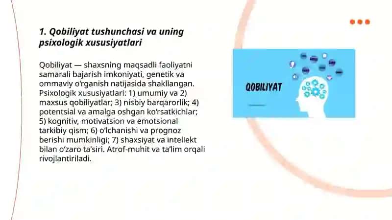 Qobiliyat va uning rivojlanishi (psixologiya fanidan) 3