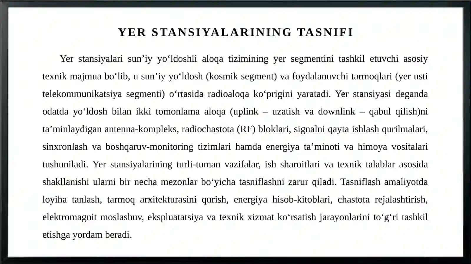 Yer stansiyalarining tasnifi. Yer stansiyalari jihozlari. 3