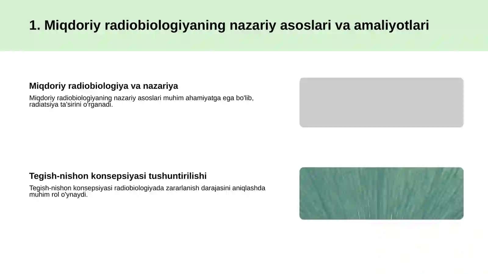 Miqdoriy radiobiologiyaning tegish-nishon va kvadrat funksiya konsepsiyalari 3