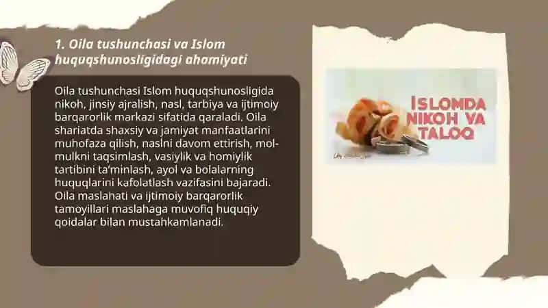 Islom huquqshunosligida oila, nikoh, taloq, idda, zihor tushunchalarini taʼriflash 3