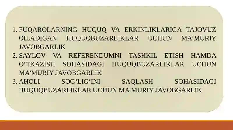 Ayrim turdagi huquq buzgarliklar uchun ma’muriy javobgarlik 3
