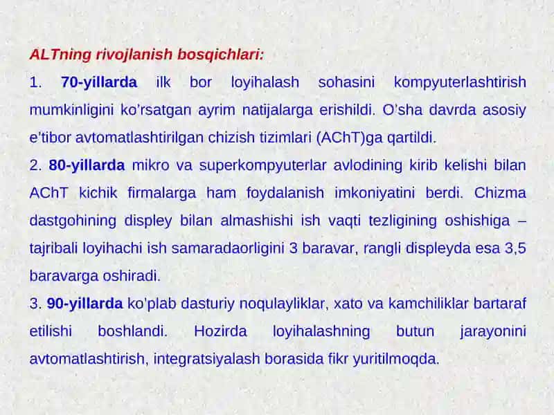 Zamonaviy avtomatlashtirilgan loyihalash tizimlari va ularni texnik sohalarda qo‘llanilishi 3