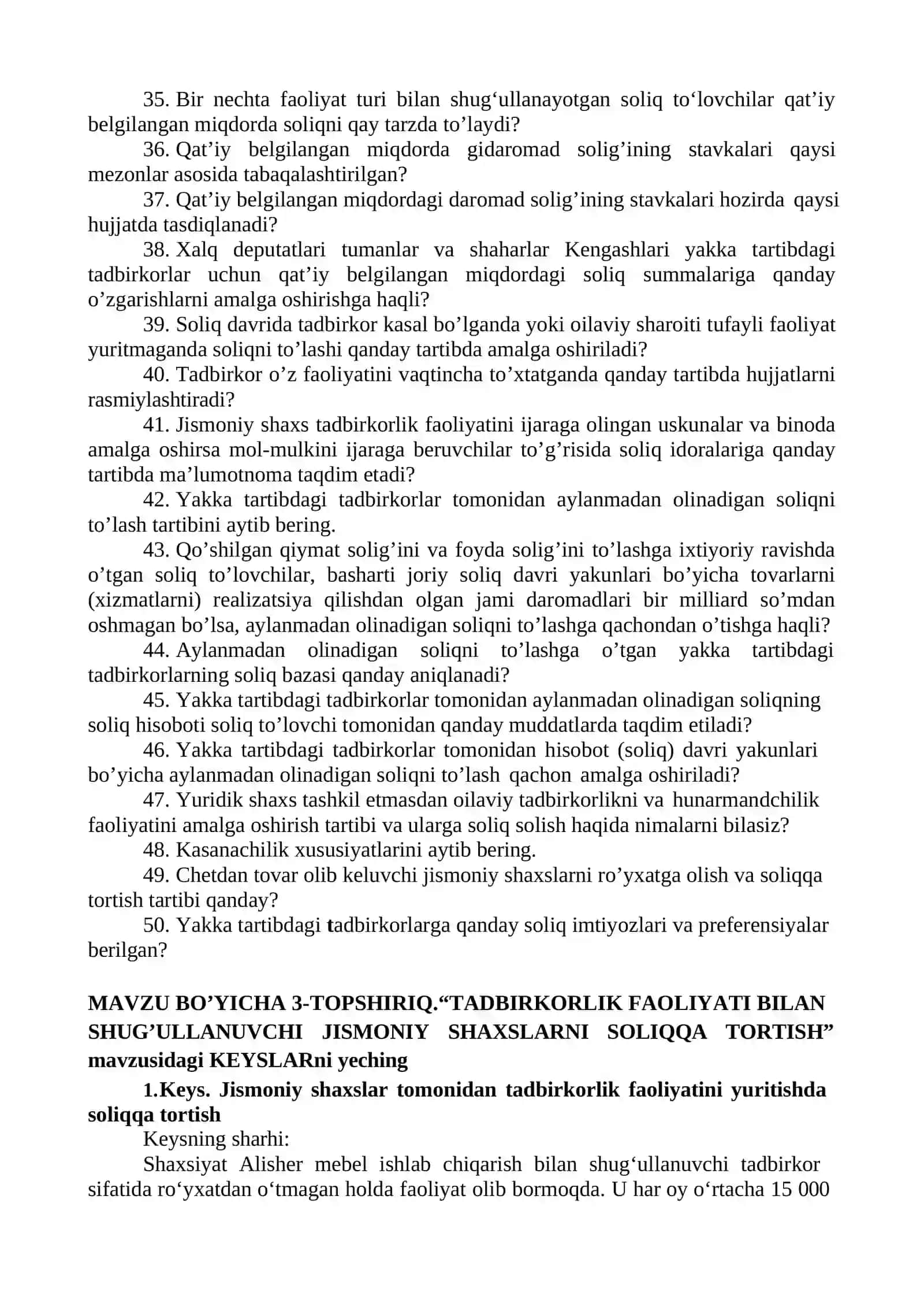 TADBIRKORLIK FAOLIYATI BILAN SHUG'ULLANUVCHI JISMONIY SHAXSLARNI SOLIQQA TORTISH 3