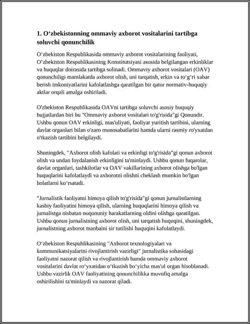 O‘ZBEKISTON RESPUBLIKASIDA OMMAVIY AXBOROT VOSITALARINING FAOLIYATI 3