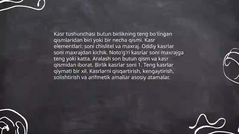 Kasr.Kasrlar ustida arifmetik amallar 3