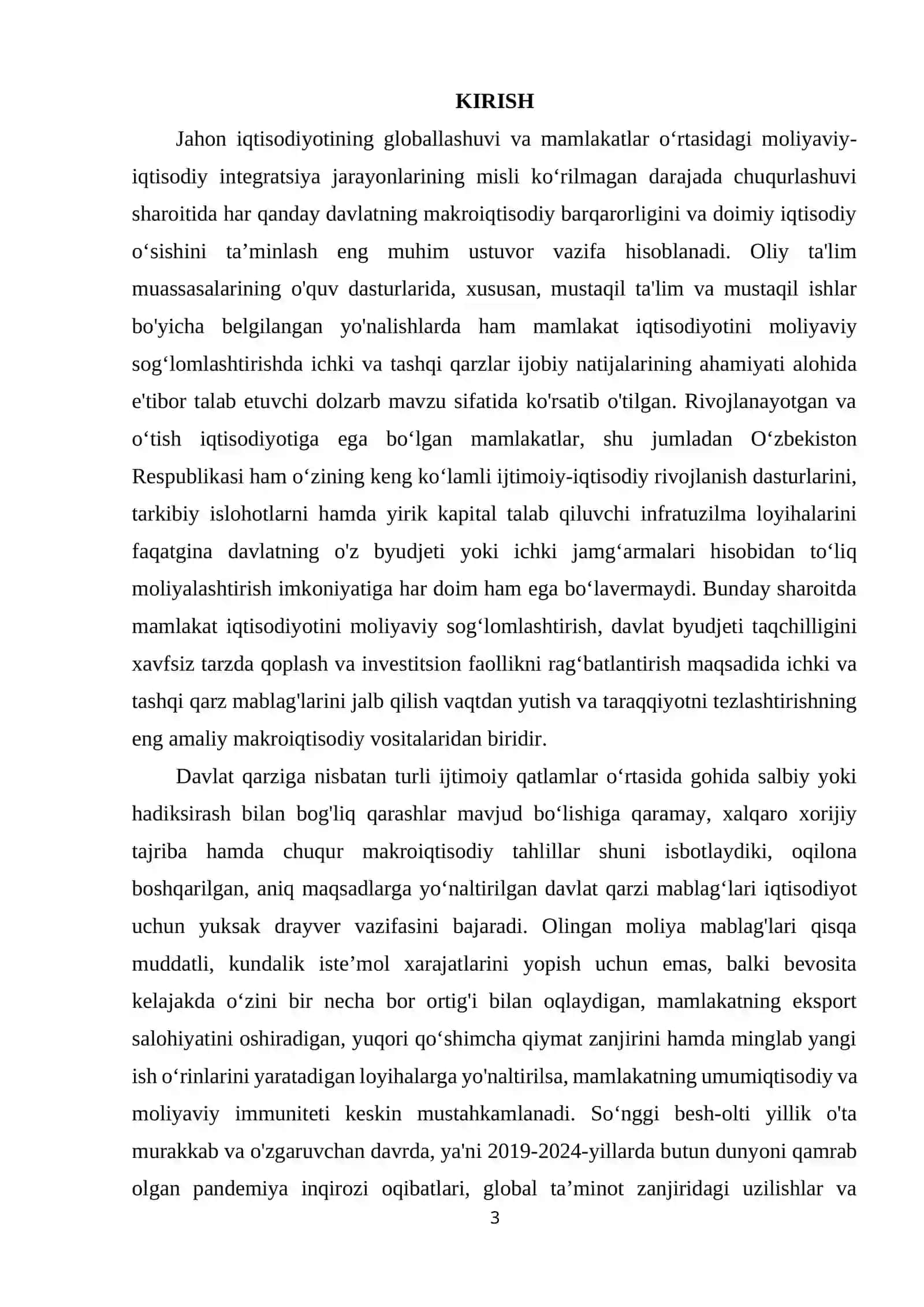 Mamlakat iqtisodiyotini moliyaviy sog‘lomlashtirishda ichki va tashqi qarzlar ijobiy natijalarining ahamiyati 3
