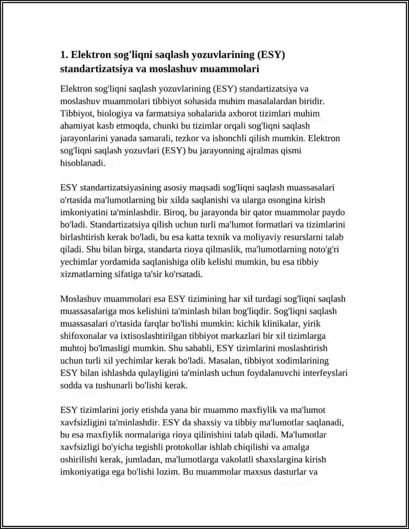 Elektron sog'liqni saqlash yozuvlarining (ESY) standartizatsiya va moslashuv muammolari 3