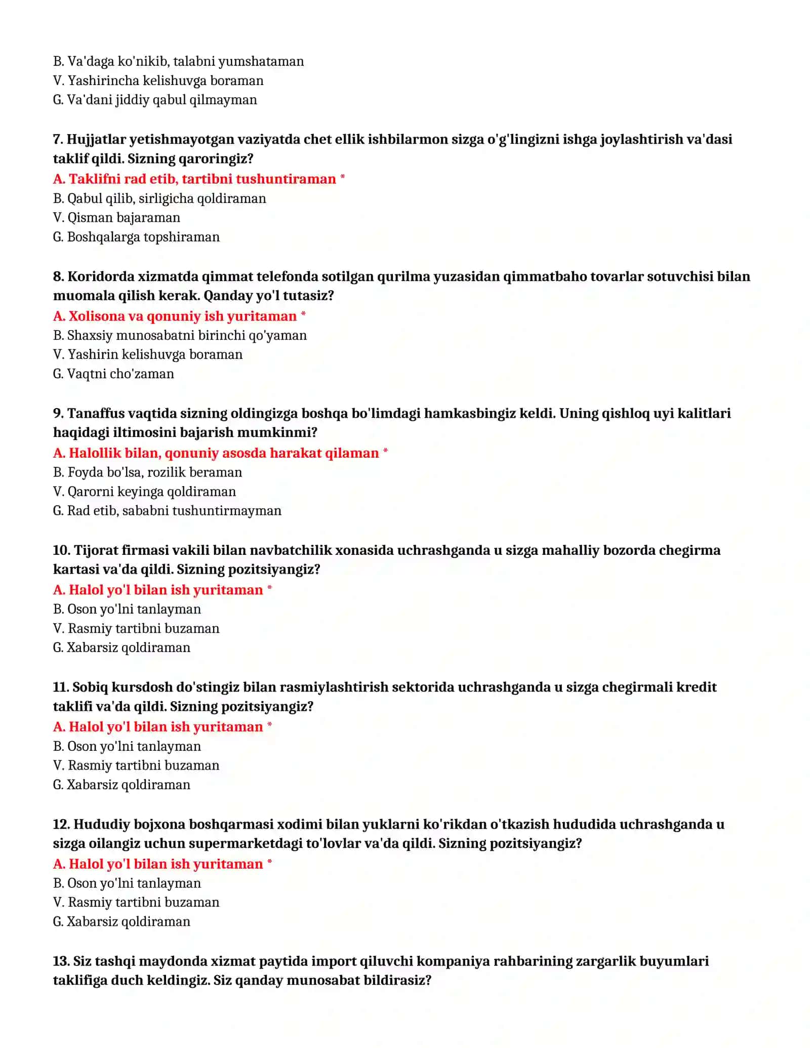 BOJXONA PSIXOLOGIK TEST SAVOLLARI VA JAVOBLARI 3