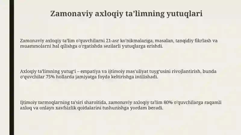 Zamonaviy axloqiy tarbiyaning yutuqlari va kamchiliklari 3