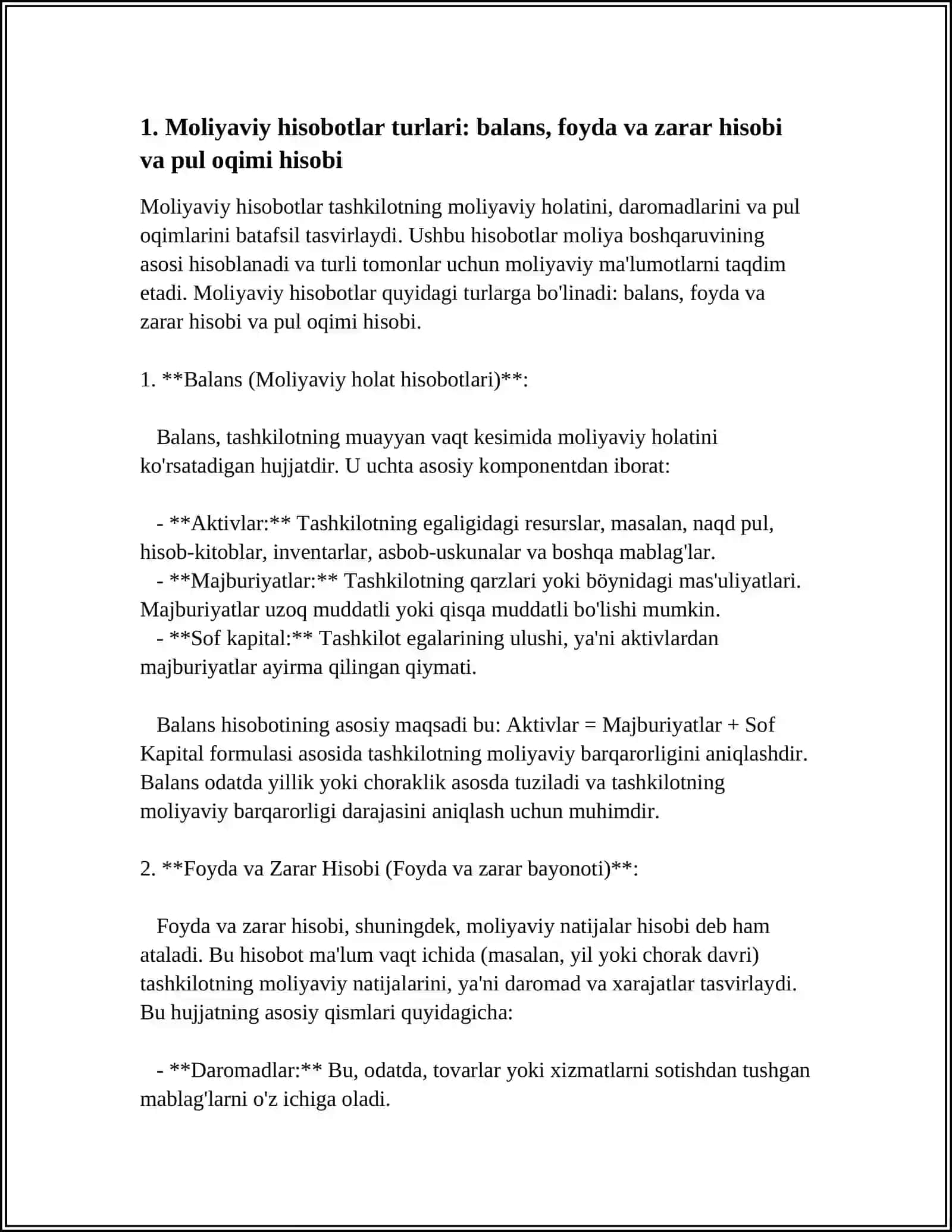 MOLIYAVIY HISOBOTLAR VA PUL OQIMLARI HAQIDA TUSHUNCHA 3