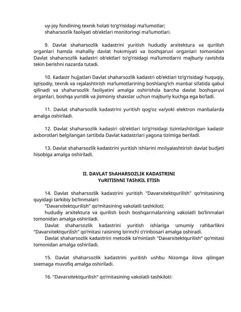 Davlat shaharsozlik kadastrini yuritish tartibi NIZOM 3