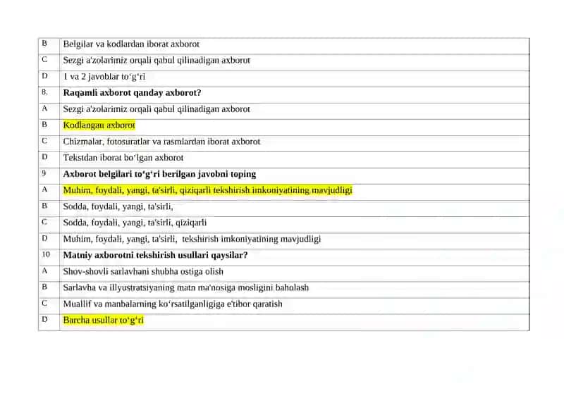 "MEDIASAVODXONLIK VA AXBOROT MADANIYATI”   FANI BO‘YICHA  BAKALAVRIAT TA’LIM YO‘NALISHLARI UCHUN  TEST SAVOLLARI 3