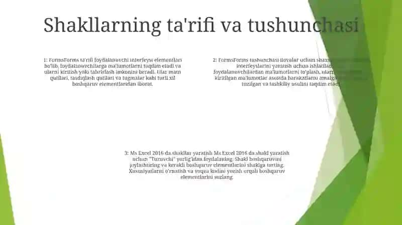 MS Excel 2016 Da Shakllar (Formalar) Tushunchasi, Vazifasi Va Uni Tashkil Qilish 3