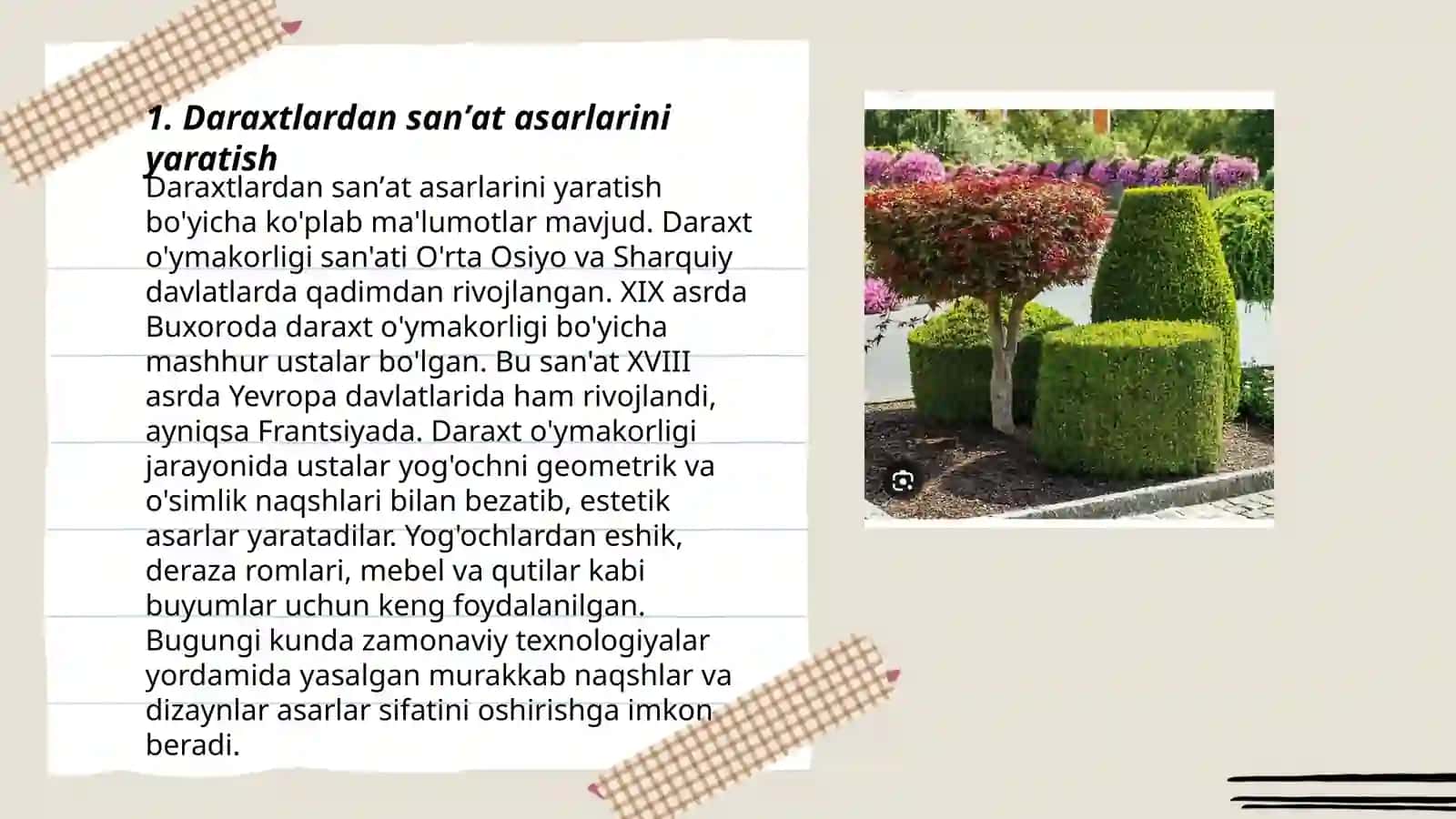 Daraxtlardan turli shakllar yasashni loyihalashtirish 3