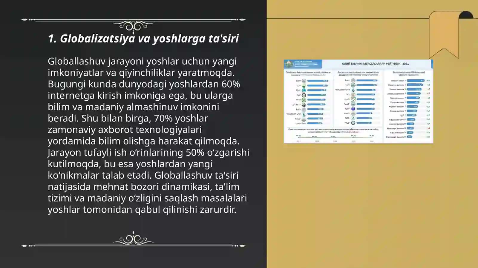Bugungi globallashuv sharoitda mamlakatimiz yoshlar tarbiyasi davlat siyosat darajasida 3