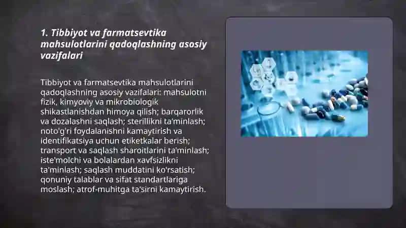 Tibbiyot va farmatsevtika mahsulotni qadoqlash va saqlash 3