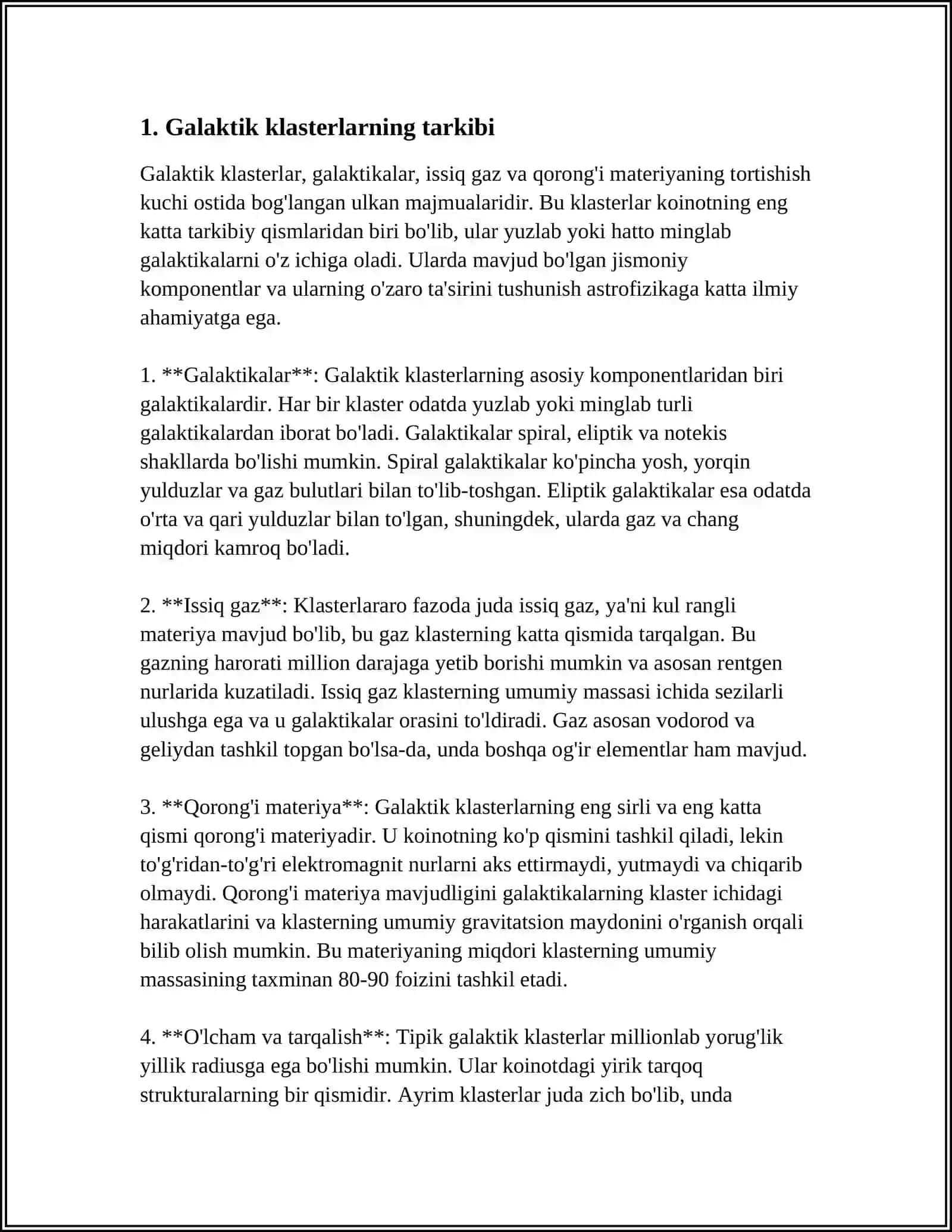GALAKTIK KLASTERLAR VA ULARNING GRAVITATSION TA'SIRI REFERAT 3