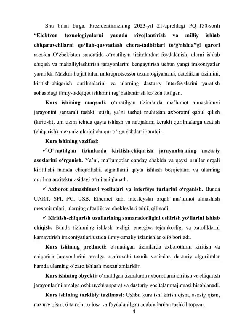 OʻRNATILGAN TIZIMLARDA AXBOROTLARDA KIRITISH-CHIQARISH USULLARI 3