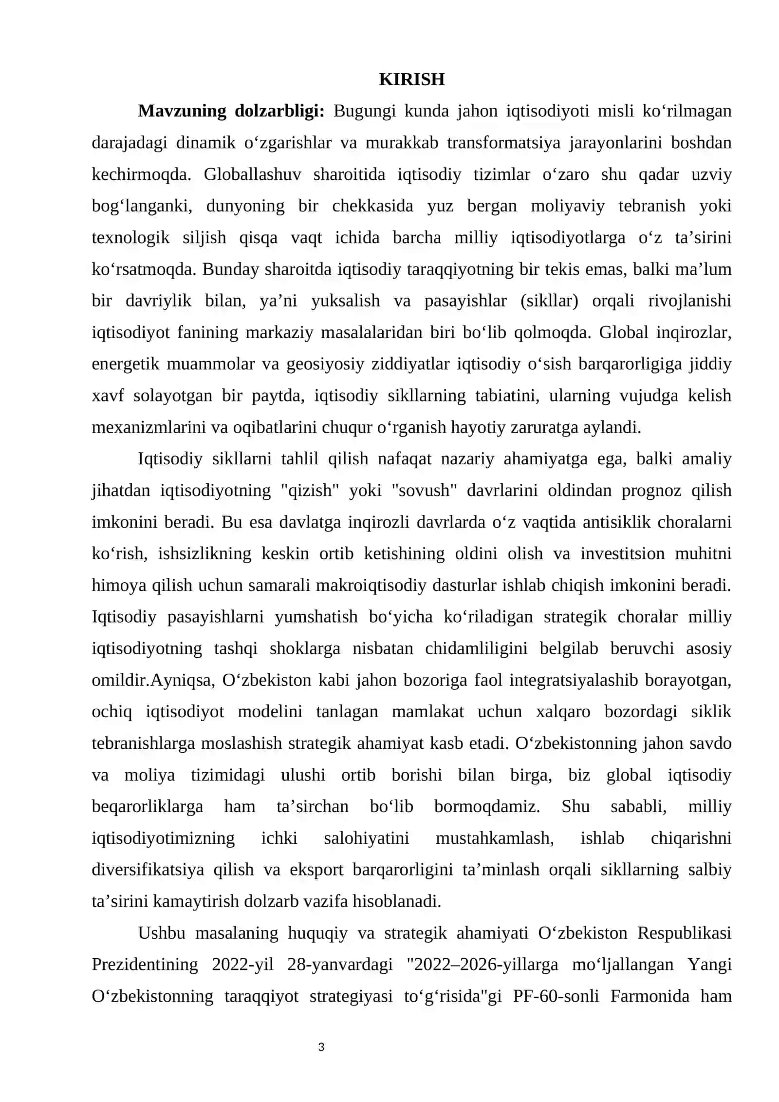 Milliy va jahon iqtisodiyotidagi iqtisodiy sikllar va ularning xususiyatlari. 3