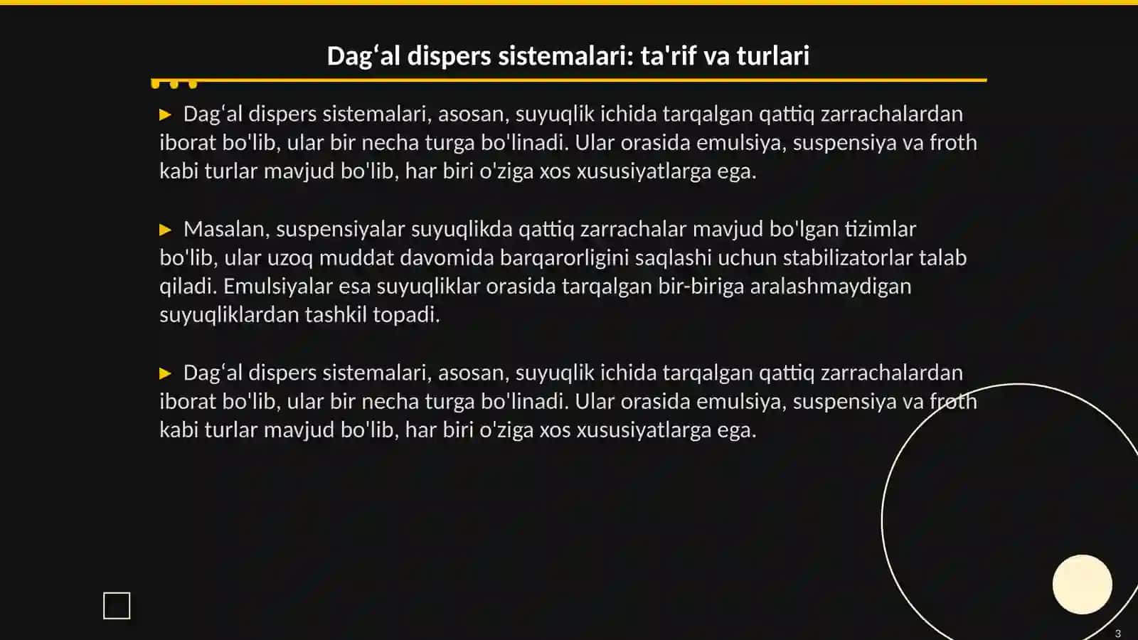 Dagʻal dispers sistemalarining xossalari va ularni tibbiyot vâ farmakalogiyada ishlatilishi 3