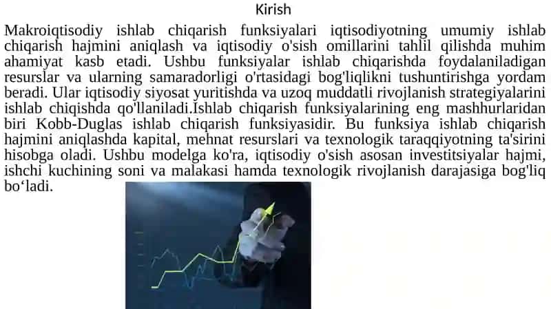 Makroiqtisodiy ishlab chiqarish funksiyalari asosida respublika iqtisodiy o'sishni modellashtirish 3