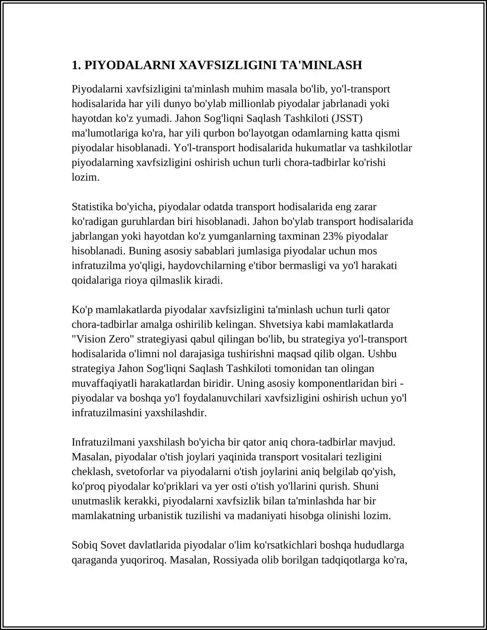 MUSTAQIL ISH Mavzu: PIYODALARNI BEVOSITA QOʻLLAB QUVVATLASH 3