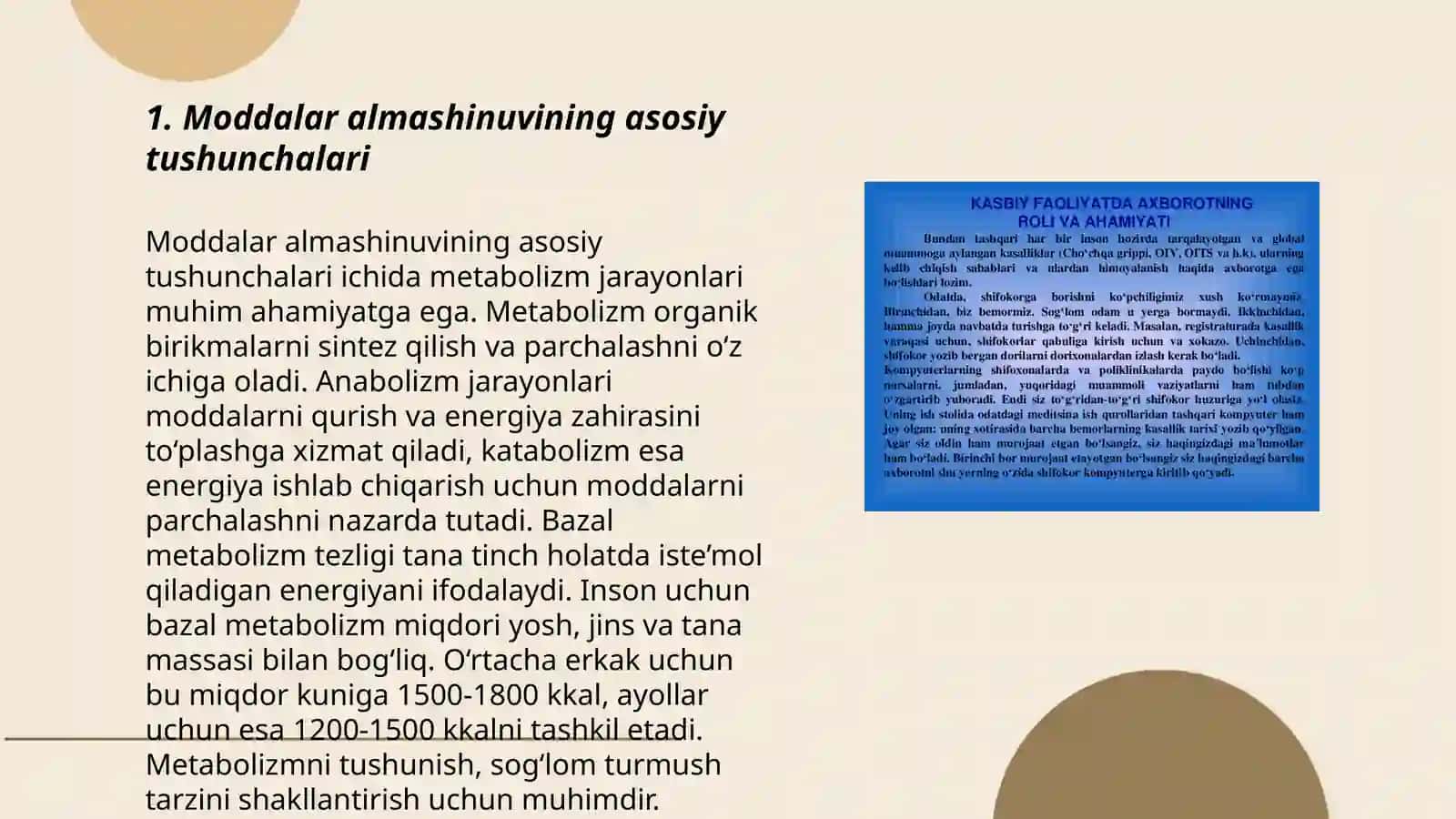 Moddalar almashinuvini oʻrganish usullari,nafas koeffitsienti.Organizmning energetik balansi 3