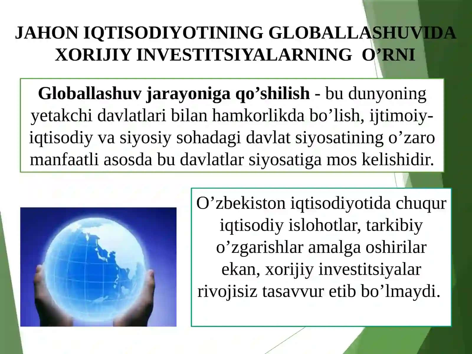 GLOBALLASHUV HAMDA IQTISODIY INTEGRATSIYALLASHUVNING KUCHAYIB BORISHIDA INVESTITSIYA JARAYONLARI 3