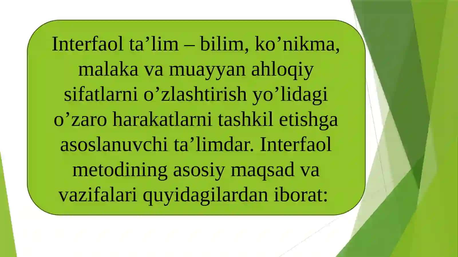 O‘qituvchininginnovatsionfaoliyati,namoyonbo’lishivatuzilmasi.Interfaolmetodlarningmohiyativaqo‘llanilishi. “Aqliyhujum”va“Bumerang”metodlari 3