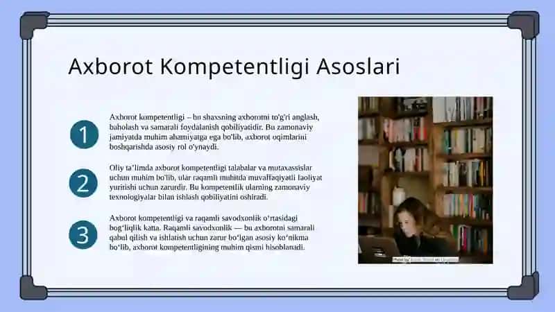Oliy ta’limda axborot kompetentligi fanining muhim muammolari va rivojlanish tendensiyalari. 3
