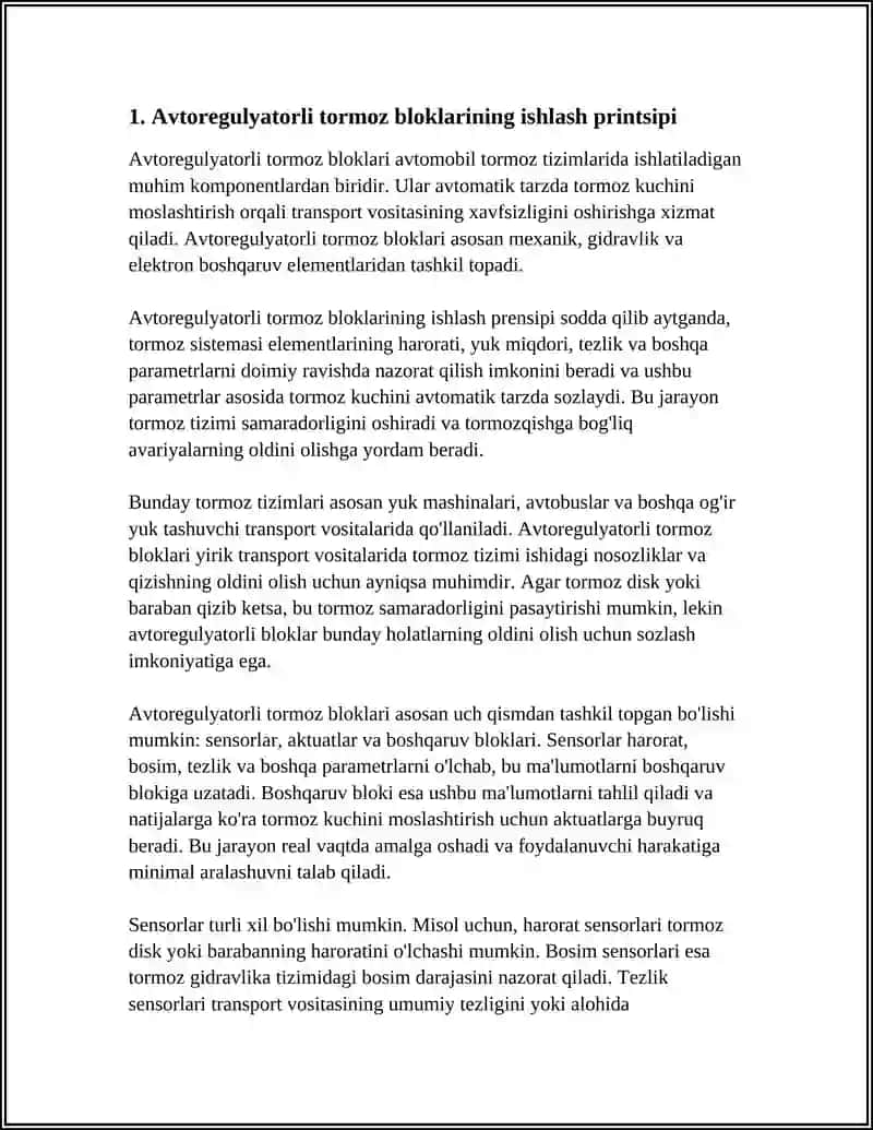AVTOREGULYATORLI TORMOZ BLOKLARI ISHINI TADQIQ QILISH 3