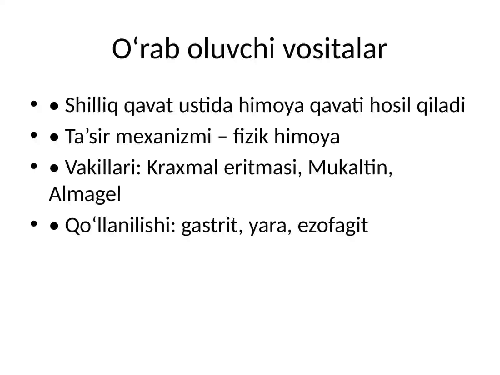 O‘rab oluvchi, adsorbsiyalovchi va antatsid dori vositalari 3
