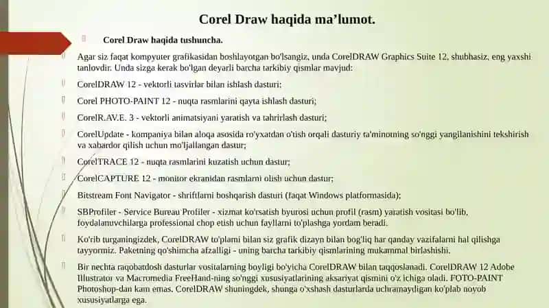 Corel Draw yordamida kompyuter grafikasini yaratish 3