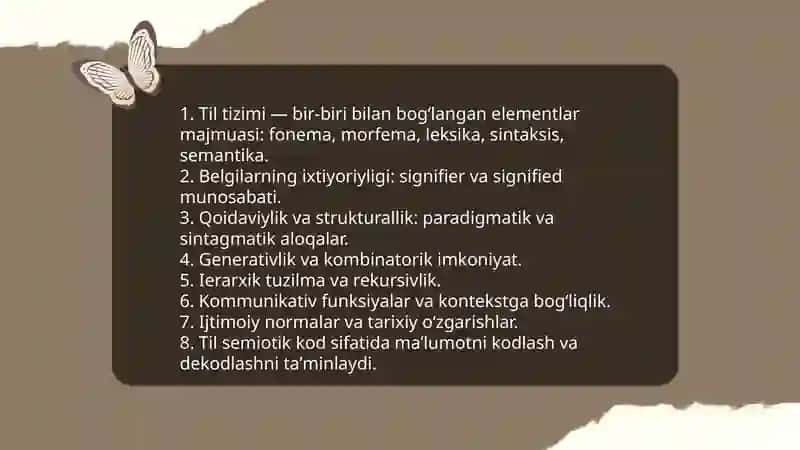 Tilshunoslik va semiotika.Tilning tizim sifatidagi mohiyati 3