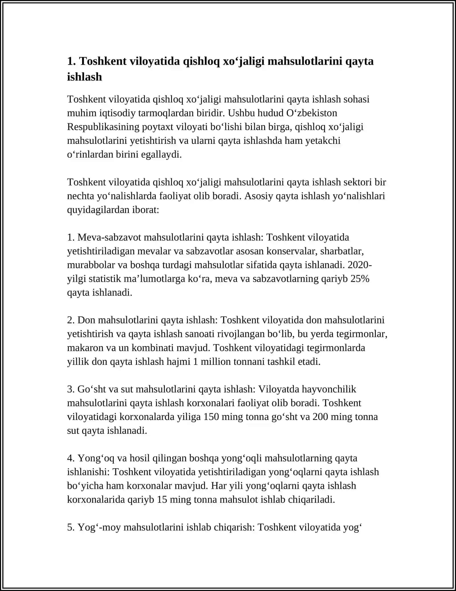 Toshkent Viloyati Qishloq XO'jaligi Mahsulotlarini Qayta Ishlash 3